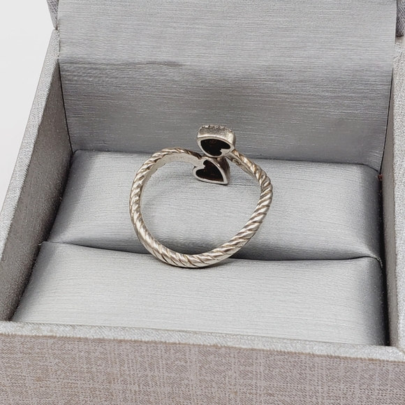 Genuine Diamond Accent 925 Sterling Silver Open Double Heart Rope Ring - Picture 2 of 6